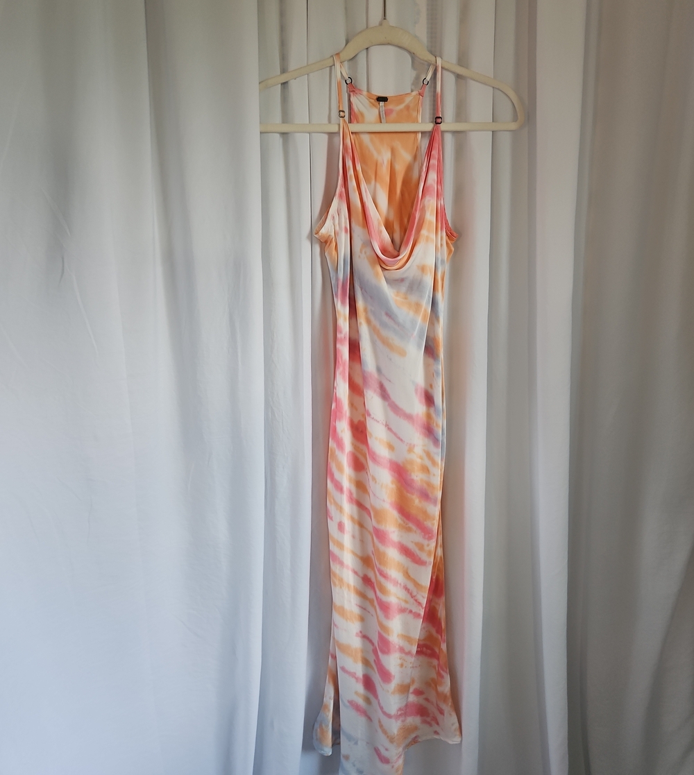 Young Fabulous & Broke YFB Tie Dye Silk Blend Cowl Neck Slip Maxi Dress S - Picture 2 of 11